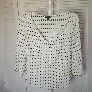 Talbots Womens Sheer Blouse Medium White With Black Spots Casual Office